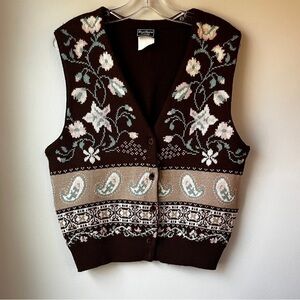 🏷️ 2/$20 Vintage Southern Lady Floral Knit Grandma Sweater Vest